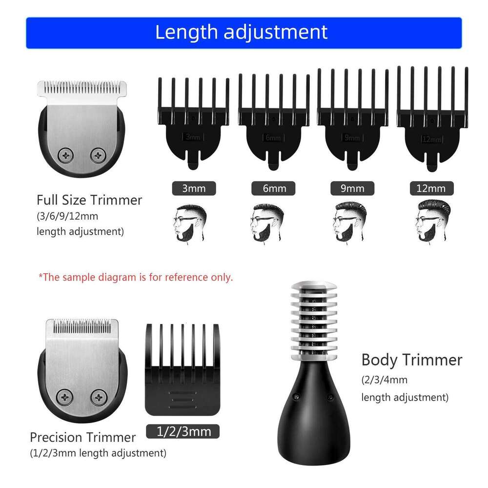 Kemei Waterproof 11 in 1 Men's Grooming Kit Electric Beard Cordless Razor Hair Clippers Rechargeable Nose Trimmer