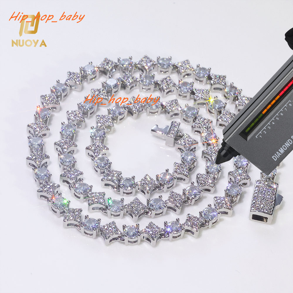 NUOYA Hiphop Custom Star Shape Round Cut Shiny VVS Moissanite Chain 6mm 925 Sterling Silver Tennis Chain Womens Fine Jewelry