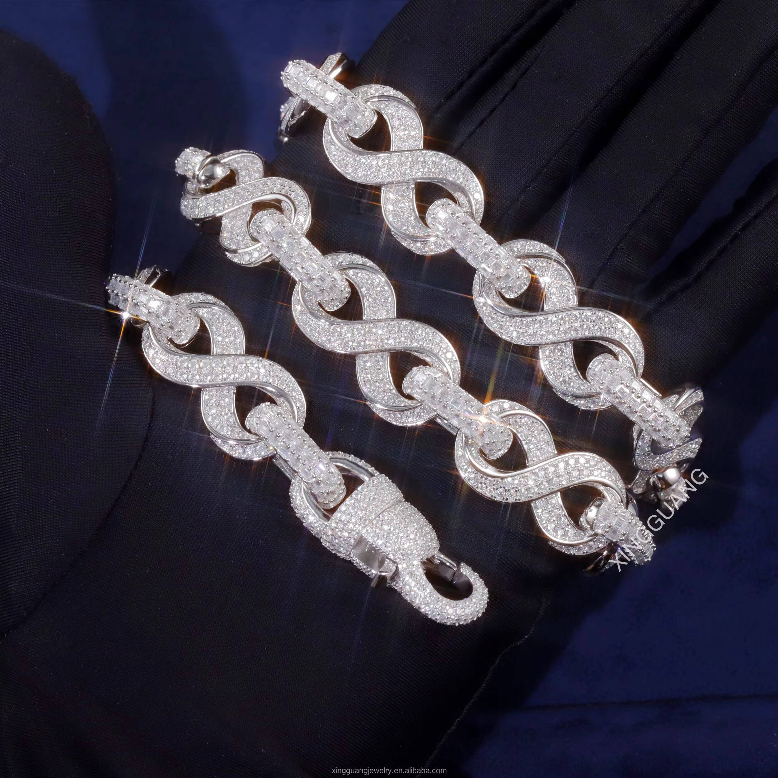 NEW Design Iced Out VVS Diamond 925 Sterling Silver Gold Plated Baguette Moissanite Cuban Chain Necklace for Hip Hop Jewelry