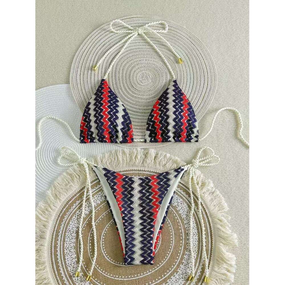 2025 New Knitted Rope Bikini Beach Women Two-Piece Tie Swimsuit