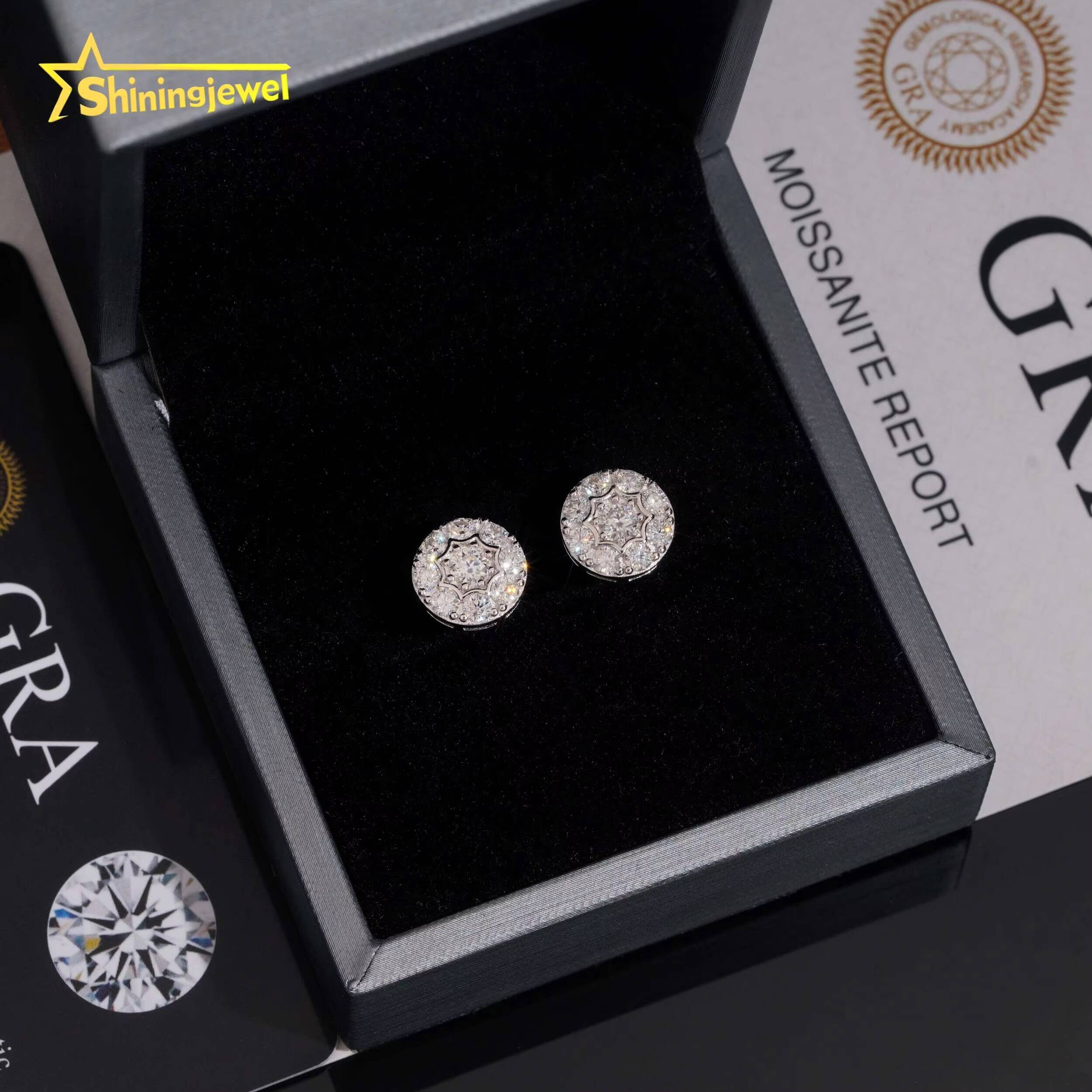 Fine Jewelry 925 Sterling Silver Ear Studs Screw Back Iced Out Hip D VVS Round Moissanite Earrings Men Women