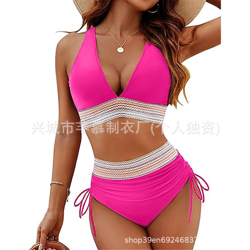 New Women's Swimsuit Two-Piece Sexy Bikini High Waist Tummy Control Halter Neck Tight-Fitting