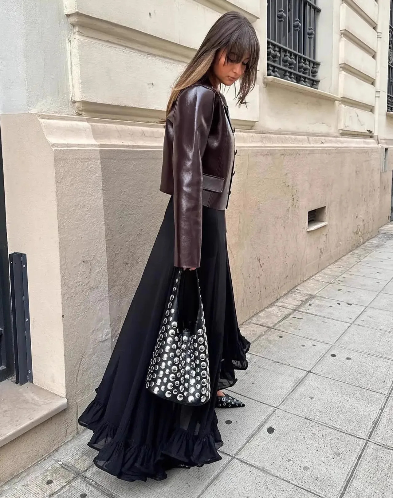 Fashion Rivet Buckets Bag er Women Handbags Pu Leather Shoulder Bags Retro Y2K Underarm Bag 250717