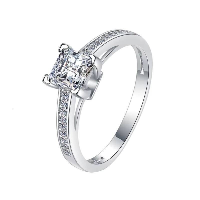 Fine Jewelry S925 Sterling Silver Ring Fashion Jewelry 18K Gold Plated Princess Cut Moissanite 1.2 Ct Diamond Wedding Ring
