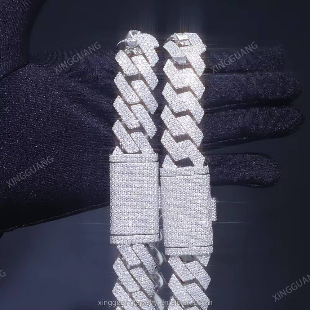Top Quality Fine Jewelry 925 Sterling Silver 20mm 3/4Rows Moissanite Diamond Iced Out Hip Hop Cuban Link Chain