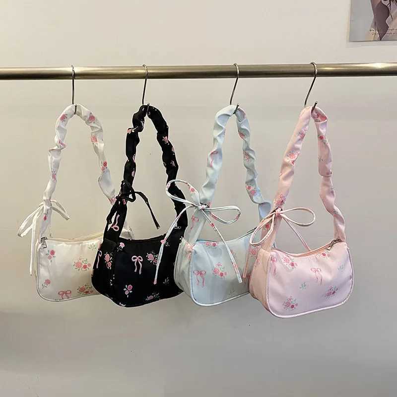 New Drawstring Shoulder Bag Sweet Flower Nylon Armpit Bag Highquality Printed Women Handbag Free Shipping Bags for Women Y250719