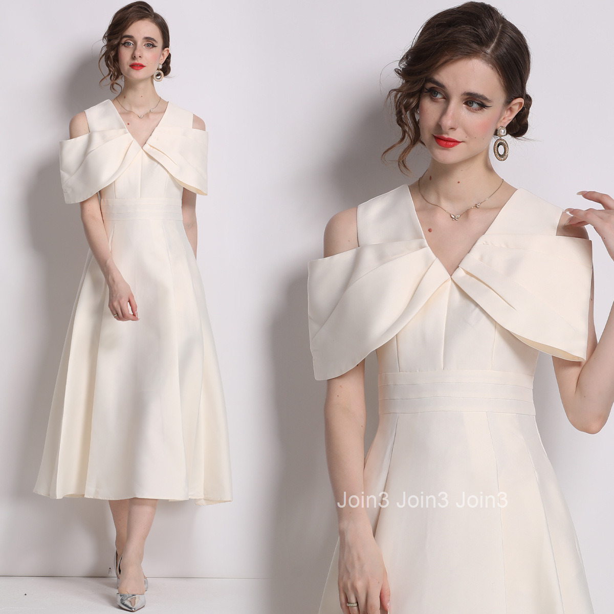 1658 Summer New Womens Clothing Style Three Dimensional Big Bow High Waist Big Swing Long Dress