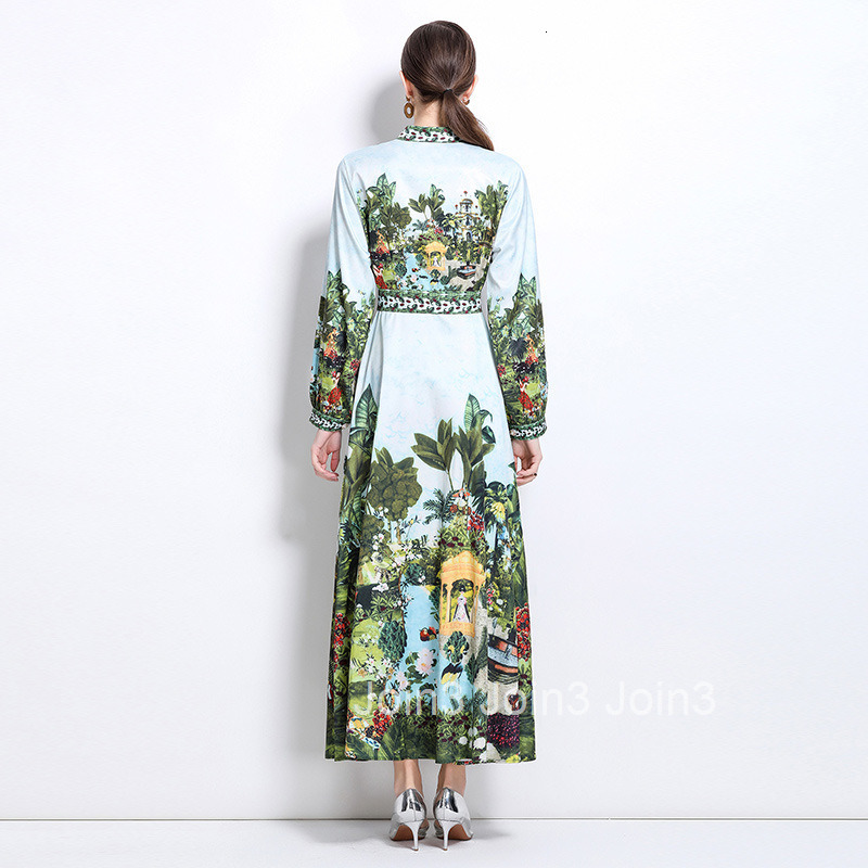 6096 Fashion Elegance Style Small Collar Single-Breasted Printed Dress