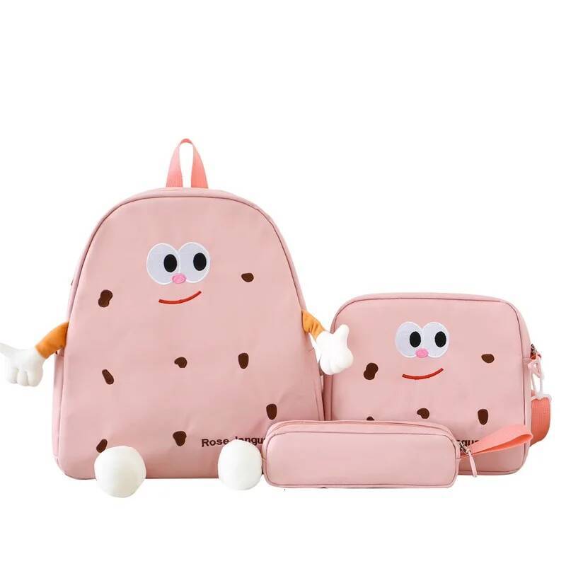 Cute Cartoon biscuit Child Backpack with Lunch Pencil School Bags for Boys Girls Gift Kindergarten schoolbags