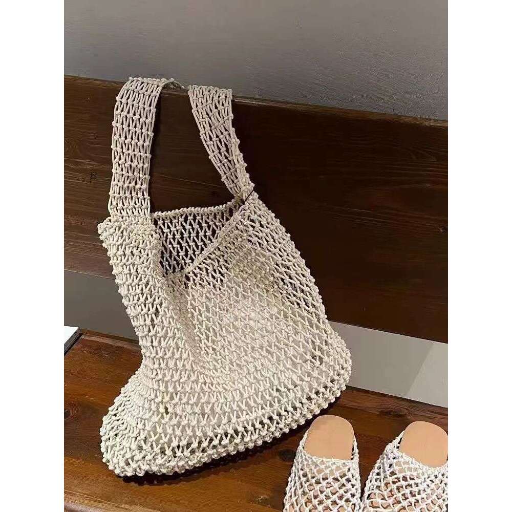 New Trendy Fashion Versatile Handwoven Cool Mesh Travel Vacation Tote Design Shoulder Bag