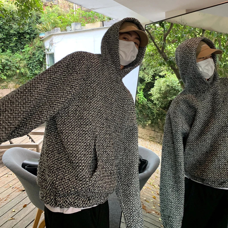 Autumn Mens Clothing Leisure Hooded Sweatshirt Korean Streetwear Retro Solid Long Sleeve Fashion Pullover Hoodie 250714