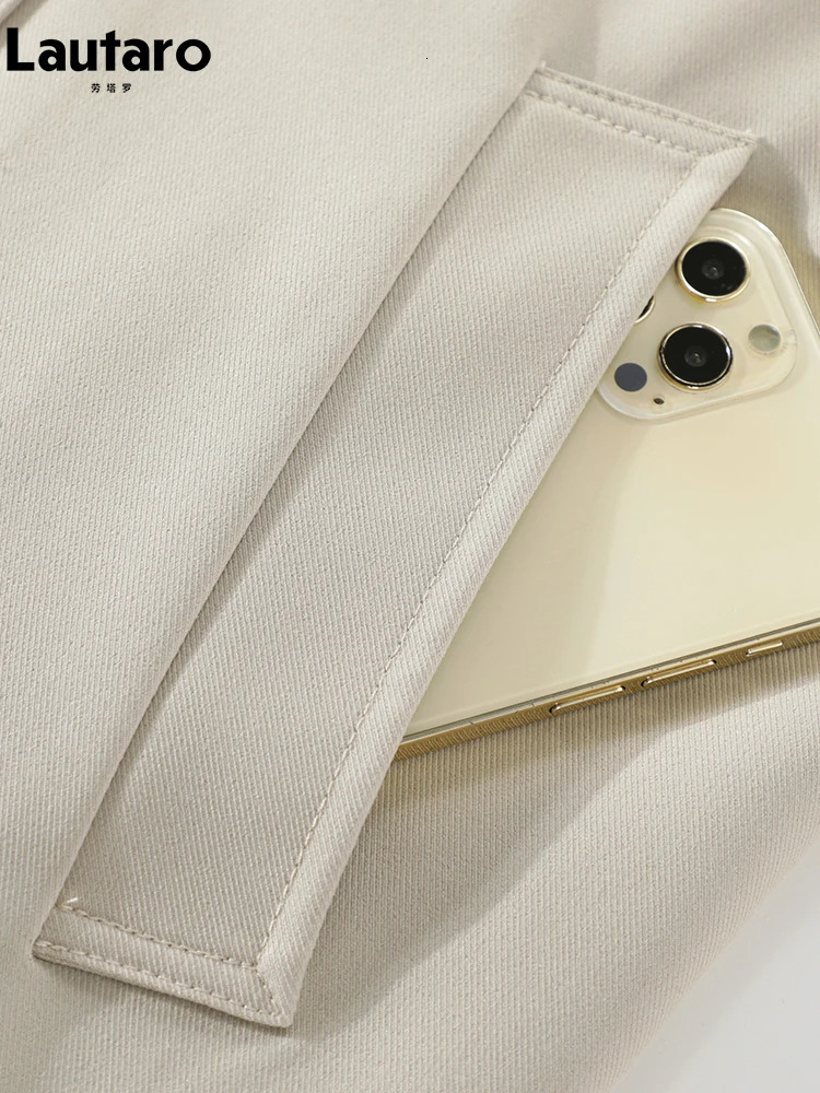 Lautaro Spring Autumn Flowy Casual Trench Coat for Women Belt Double Breasted Loose er 2 Pieces Clothes 250716