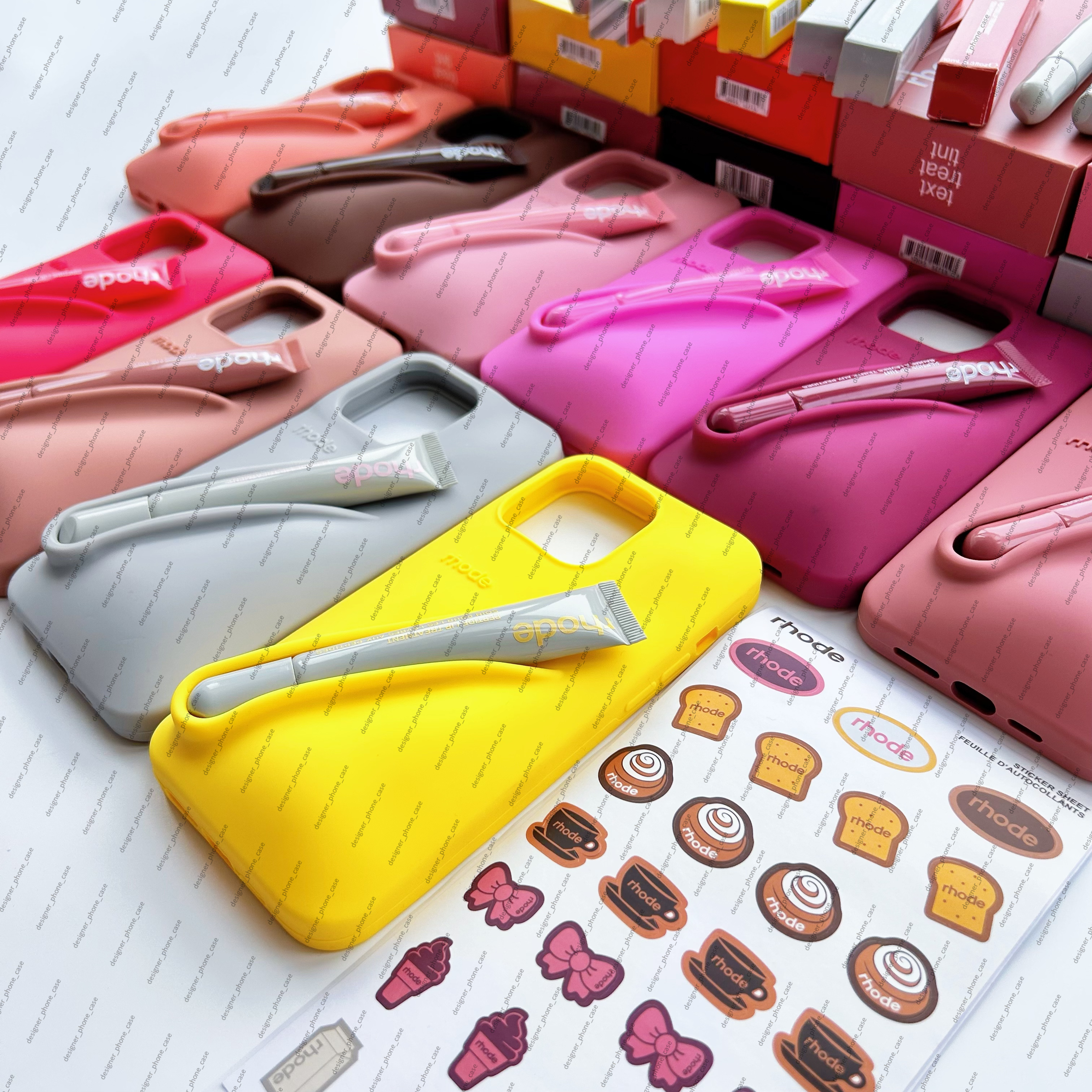 Rhode Phone Case Lipstick Portable Case Lip Gloss Mouth Red lipstick Make Up airpodspro max iPhone Silicone Phone Case for 16 15 Pro Bracket Case Silicone Protective