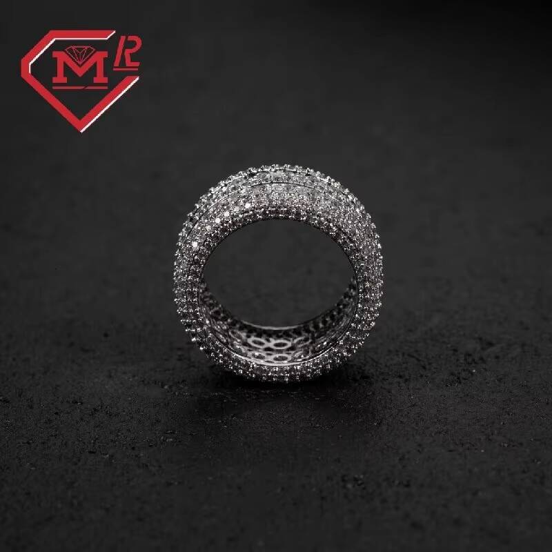 Double Rows Iced Out Moissanite Hip Hop Ring Pass Diamond Tester VVS Moissanite Diamond Ring for Men