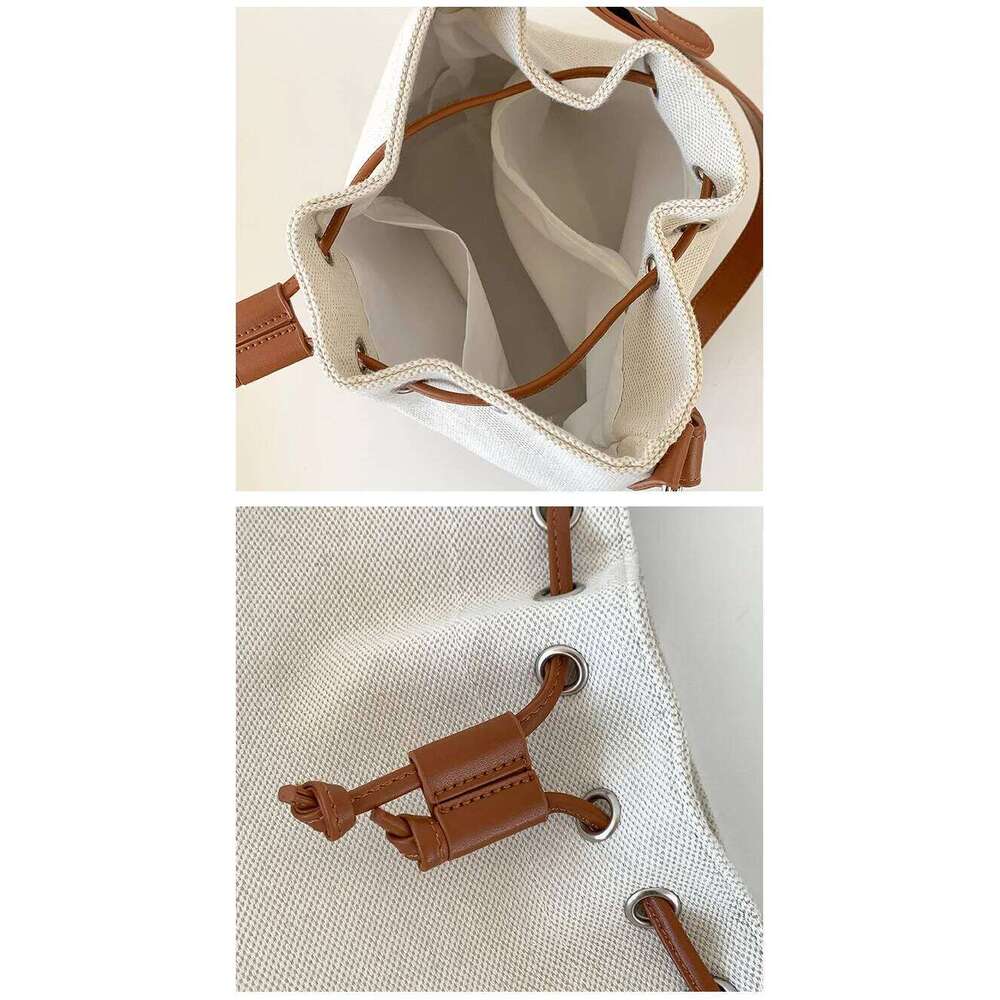 Patchwork Canvas Women Bucket Shoulder Bag Brand Design Drawstring Ladies Handbag Designer Female Large Totes Bolsas