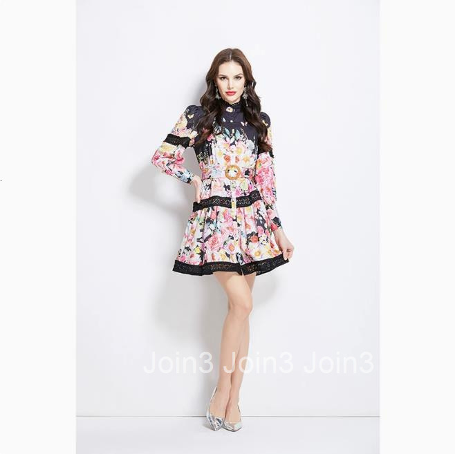 2702 Spring Summer Vacation New Style Painted Oil Painting Style Lace Stitching Short Dress