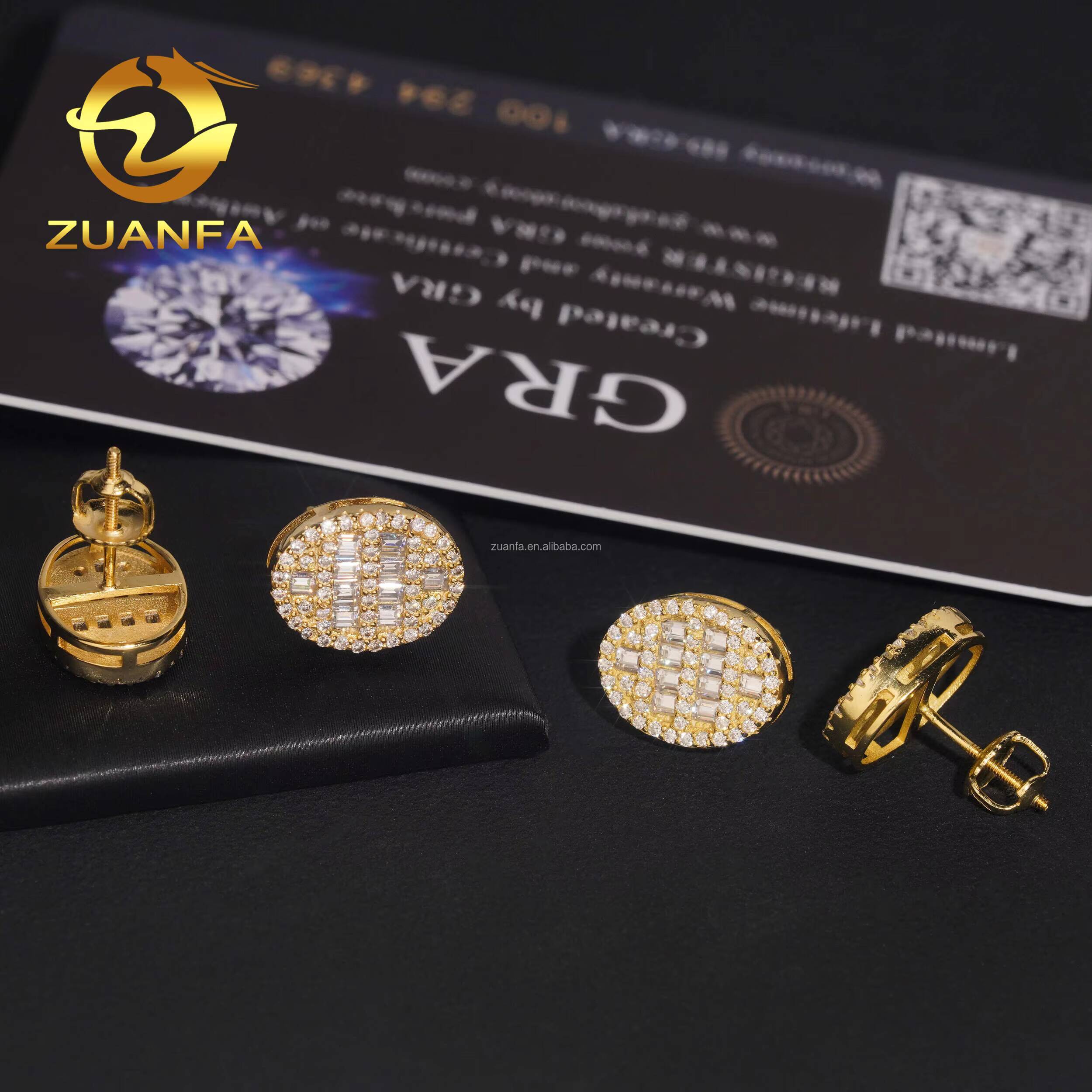 Drop Shipping GRA Certificate Iced Out Hip Hop 925 Silver White Plated Screw Back Moissanite Diamond Oval Shape Stud Earrings