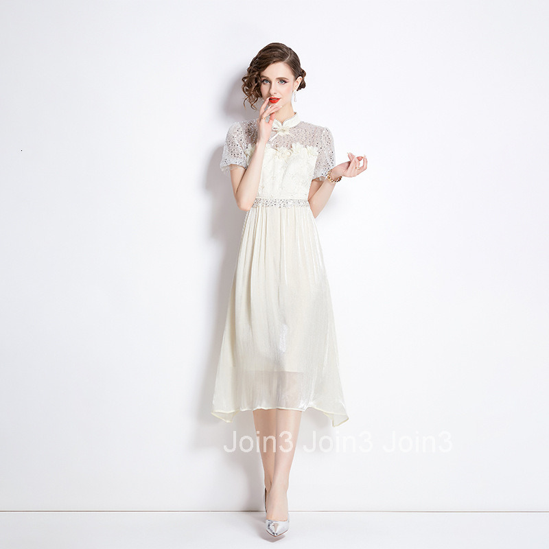 8016 Summer New Womens Fashionable Mesh Sequin Waist Slimming Long Dress