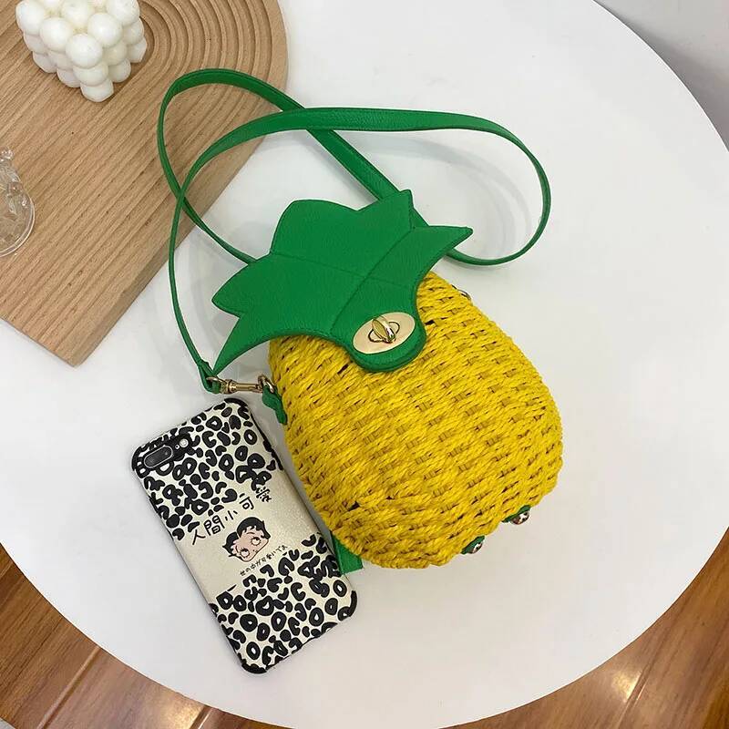 Woven Handbag Newly Cute Fruit Bag Pineapple Package Pure Manual Straw Circular Beach Women Messenger Bags