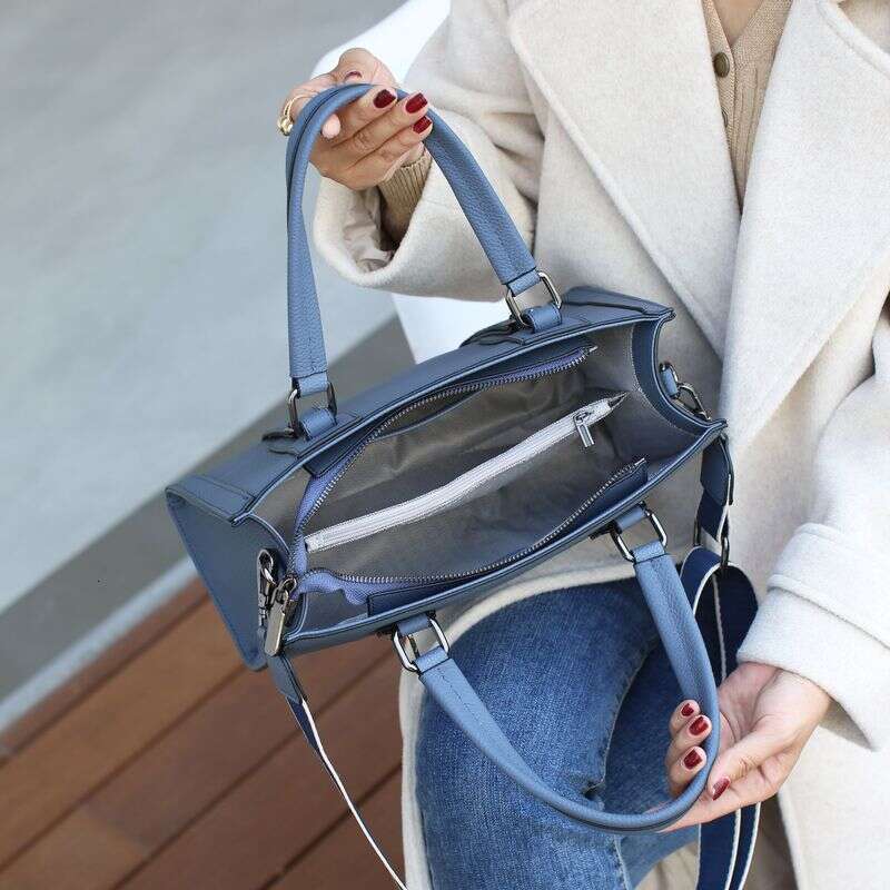 Fashion Solid Color Handbag For Women, Genuine Leather Tote Bag, Elegant Crossbody Square Purse