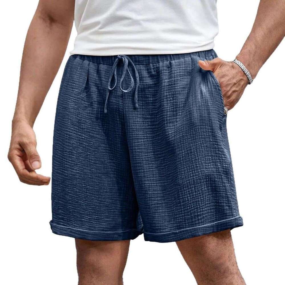 2025 Double Layer Washed Crepe Men's Casual with Side Pockets Summer Cool Five-Point Shorts for Men