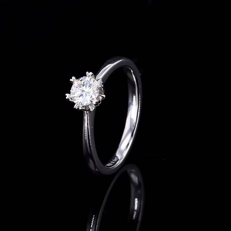Luxury 925 Silver White Gold-Plated Round Brilliant Moissanite Engagement Ring Elegant Adjustable Womens Jewelry Gift