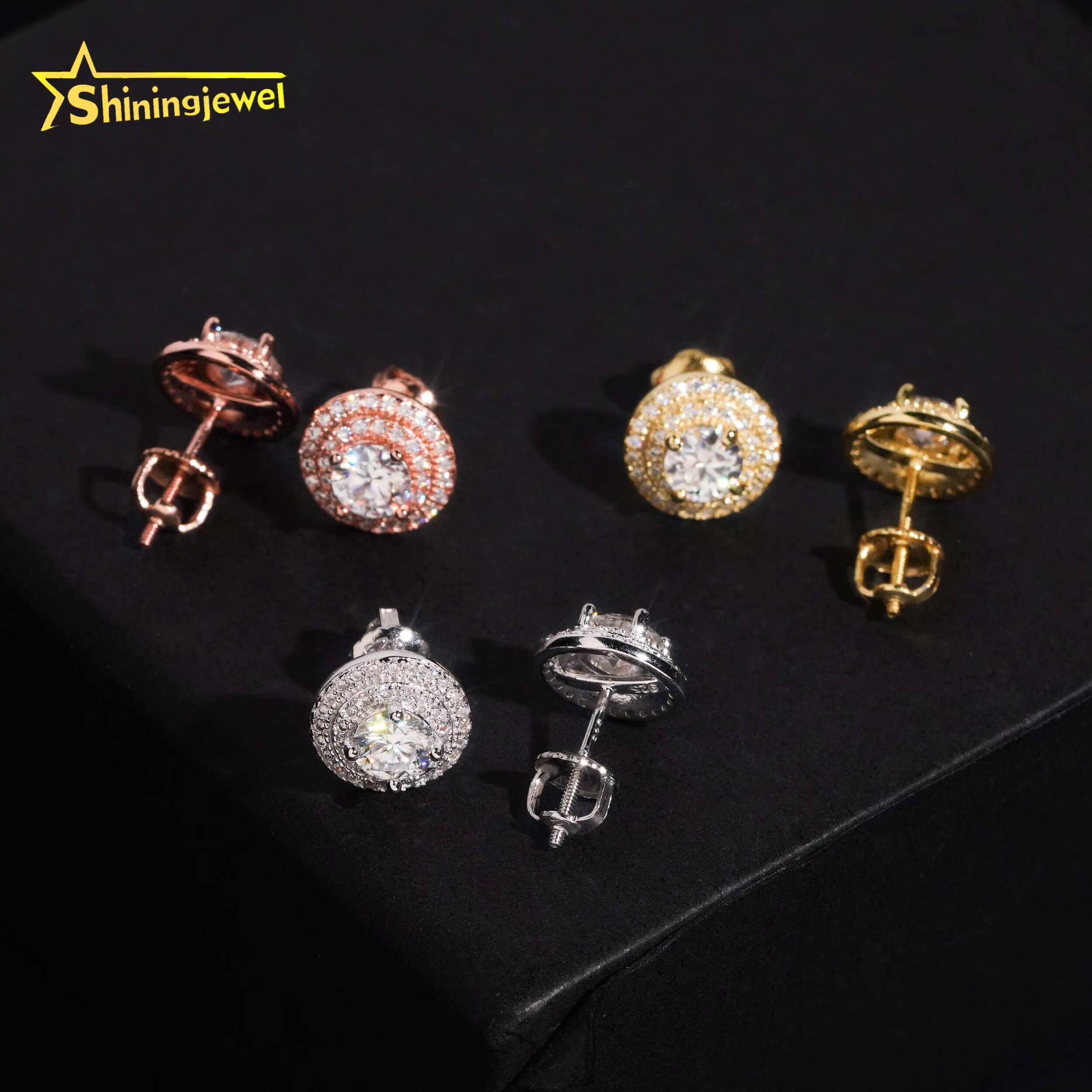 Cheap Price Screw Back Round Moissanite Earrings 925 Sterling Silver Iced Out Moissanite Earrings Men Women Daily Wear