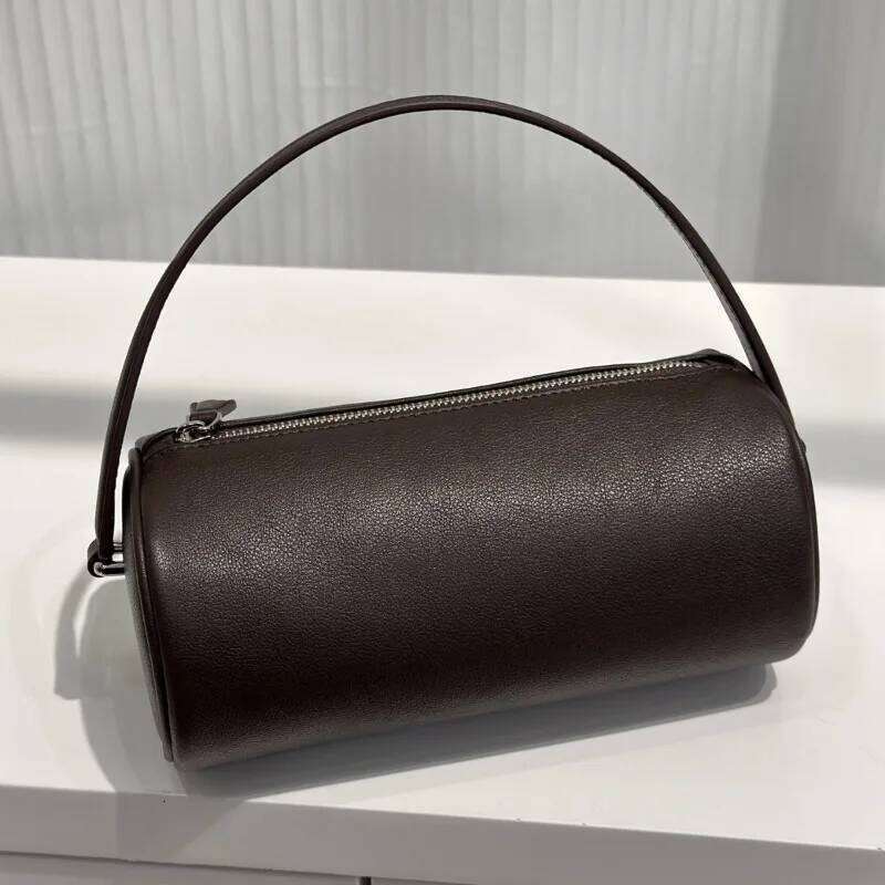 Women's Designer Bag Cylinder Handbag Full Inside And Out Niche New Design Old Money Style Simple Retro Leather Women's Bag Casual Versatile