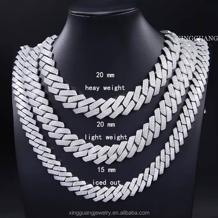 RTS Iced Out 20 mm 3 Rows Hip Hop Moissanite Cuban Chian 925 Sterling Silver Gold Plate Fine Jewelry Necklaces