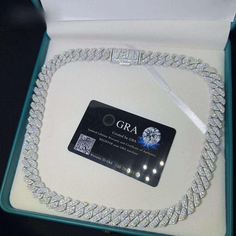 Pass Tester VVS Moissanite Laboratory Sier Necklace and Hip-Hop Iced Jewelry 12mm Cuban ChainAdvanced lock customization