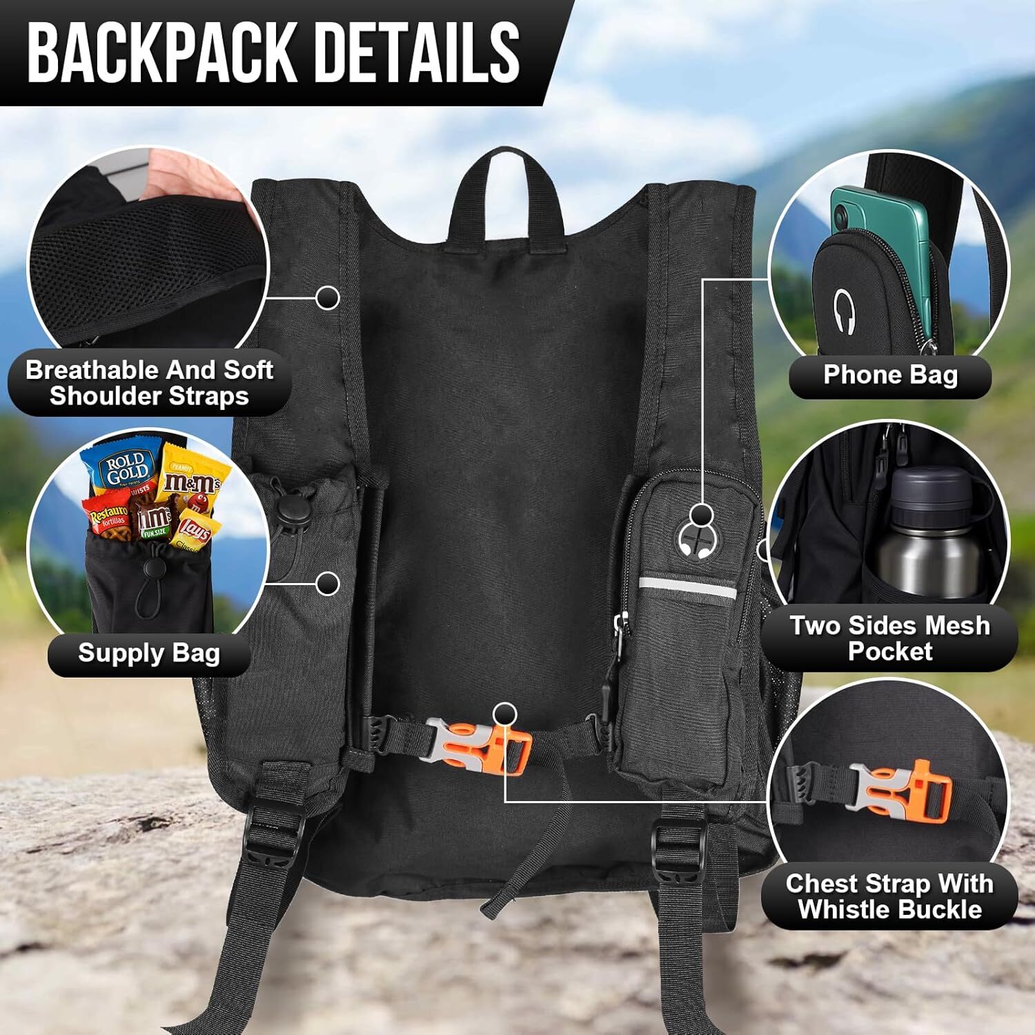 YMX 185 586 FUNANASUN 16L Ultra-Lightweight Foldable Waterproof Women Men Small Backpack For Hiking Commuting Travel, Black