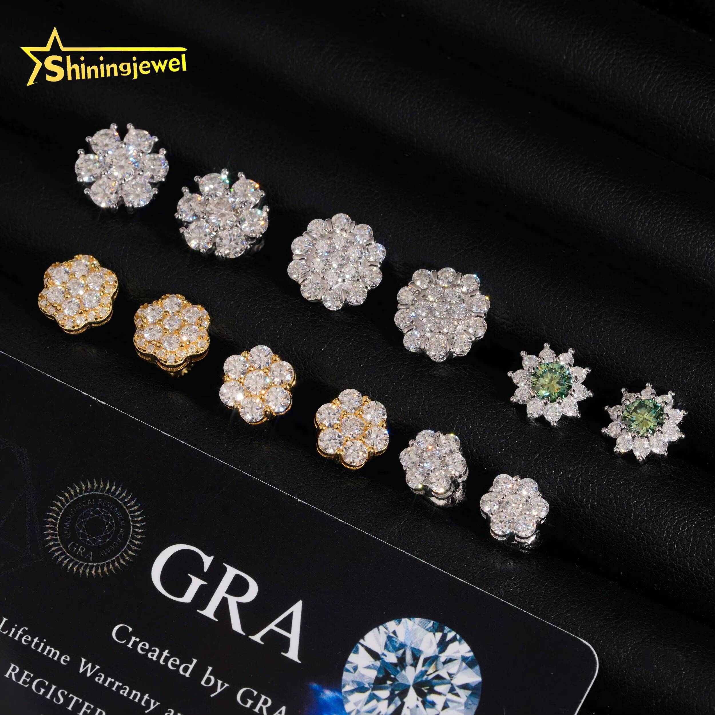 Hot Selling Hip Hop Flower Moissanite Earrings Screw Back Fine Jewelry Men Women Stud Earrings Moissanite 925 Sterling Silver