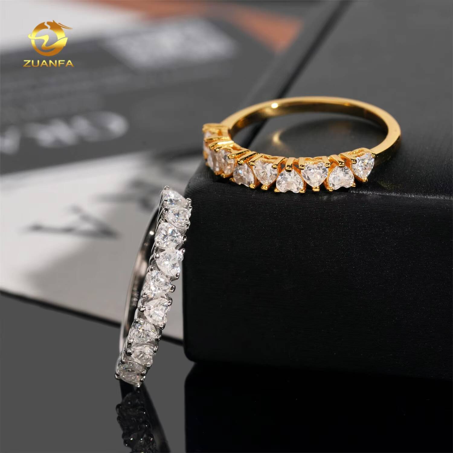 New Arrivals D Color Diamond Heart 3mm Half Eternity 925 Silver Moissanite Engagement Ring