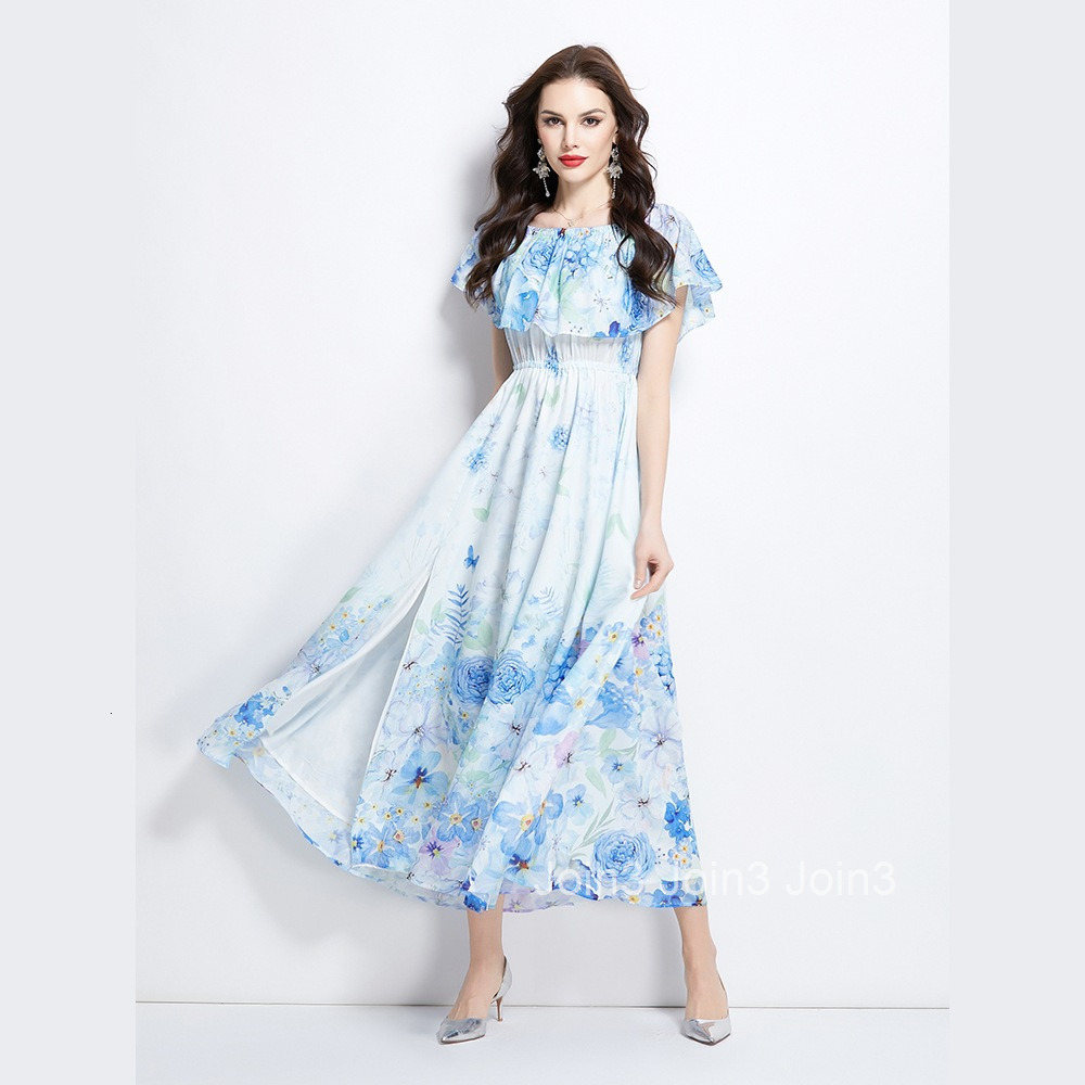2691 Spring New Floral Off-Shoulder Long Dress