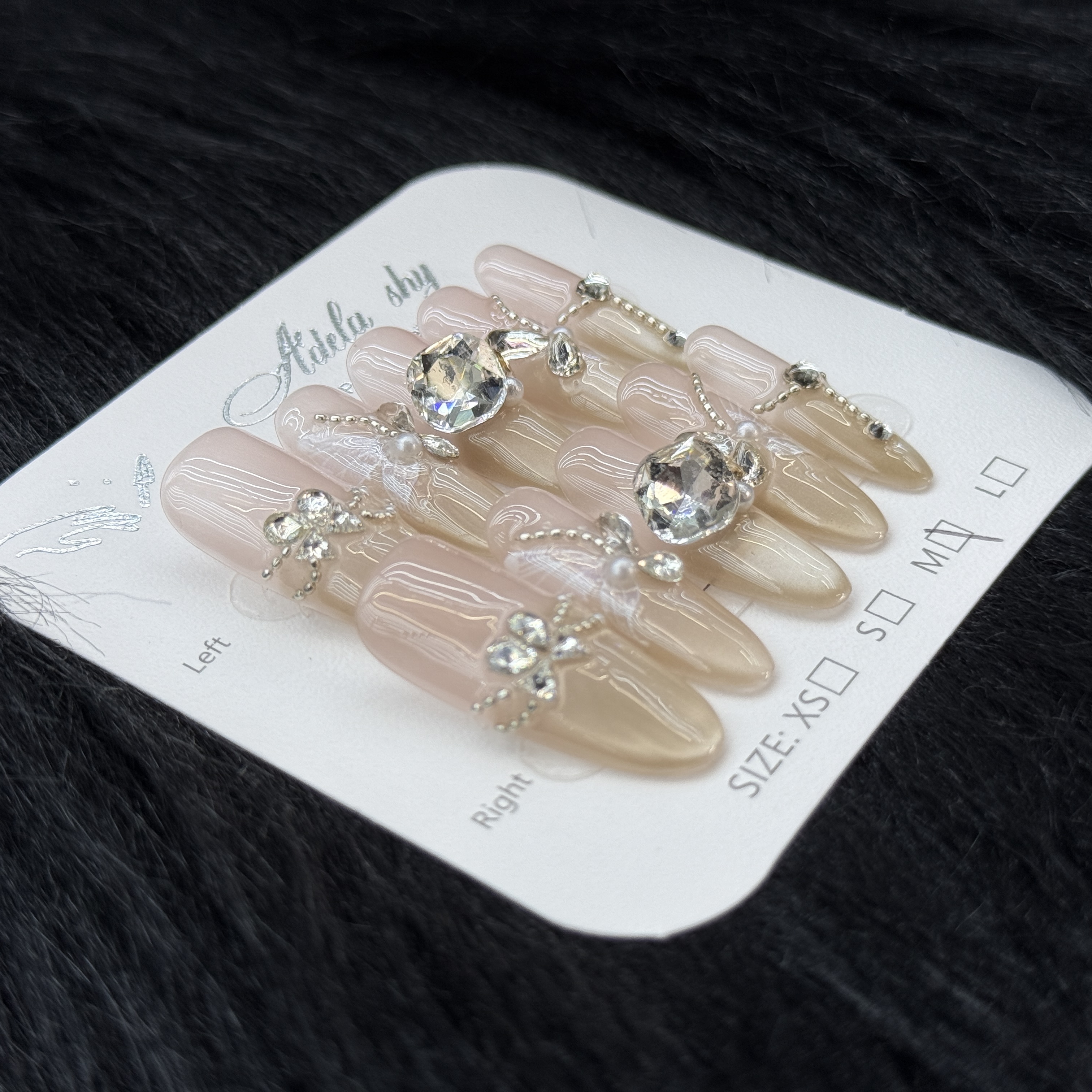 False Nails 10pcs Medium Almond Nude Pink Glitter Rhinestone 3D Bow Pearl Detachable Full Cover Press On DIY Handmade press on nails