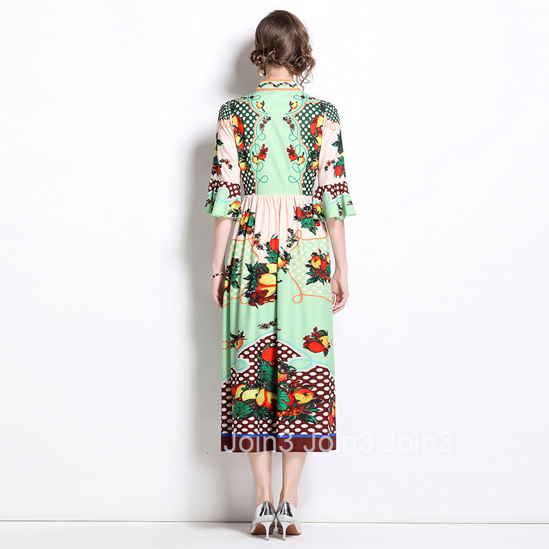 1062 Summer New Womens Fashion Elegant Flared Sleeve Fashion Print Beach Vacation Long Dress