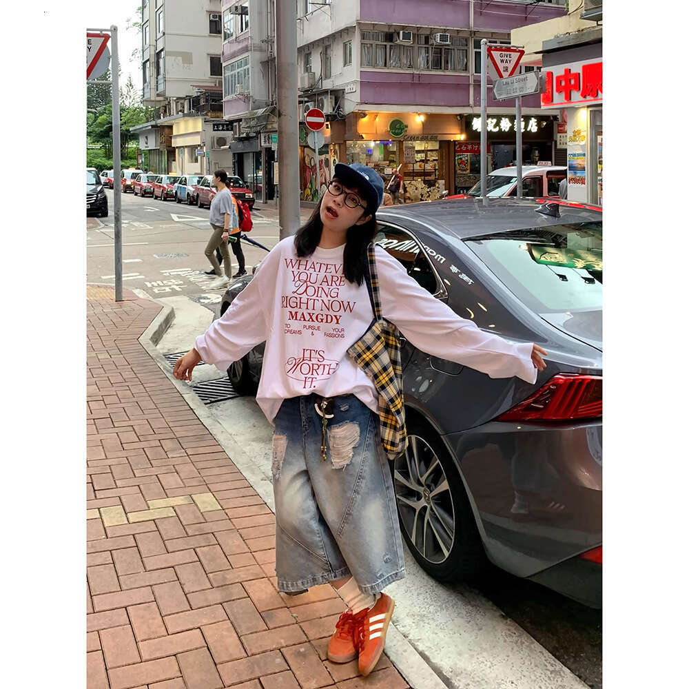 2025 Summer New Ripped Pants Men American Style Loose Casual Washed Cropped Jeans Trend