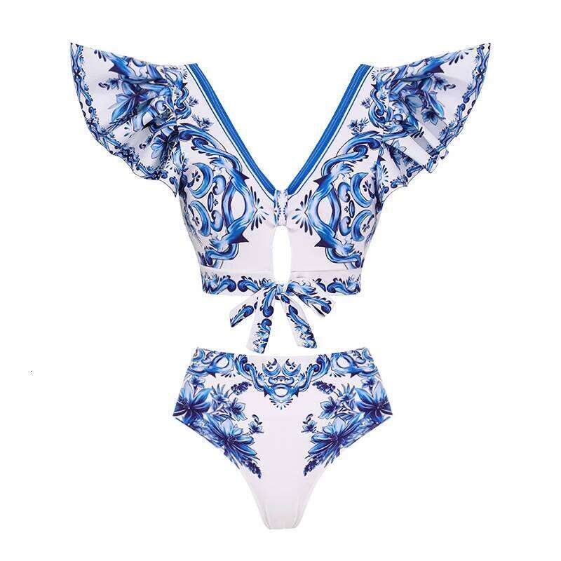 Bow Decor Molica Print One Piece Sexy Bikini Swimsuit Push up Swimwear