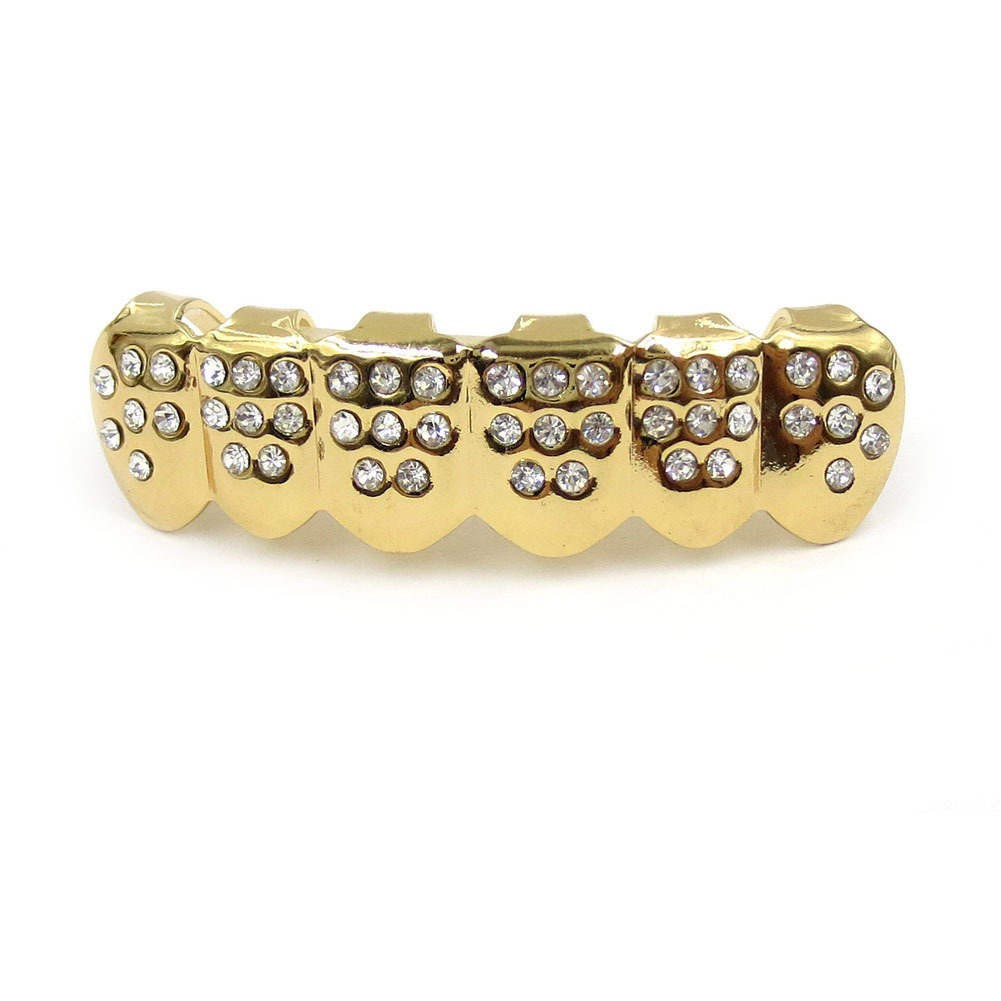 Luxury Hip Hop Teeth Grills Decorative Grillz Gold Plated Iced Out VVS Moissanite Gold Grillz Bling Bling