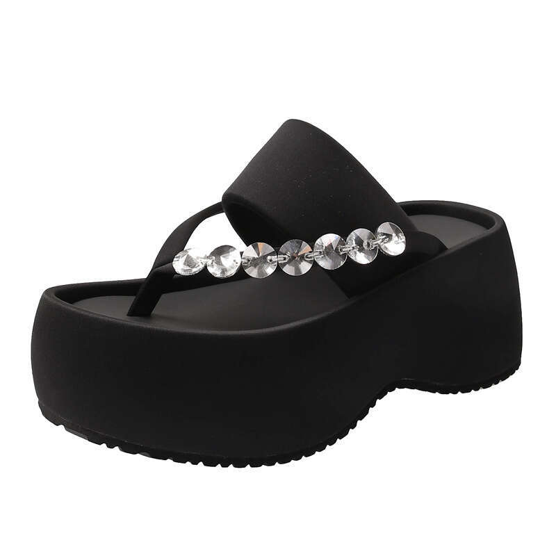 Platform Thick Sole Fashion Flip-Flops for Women 2025 Spring New Rhinestone Elegant Casual Sandals