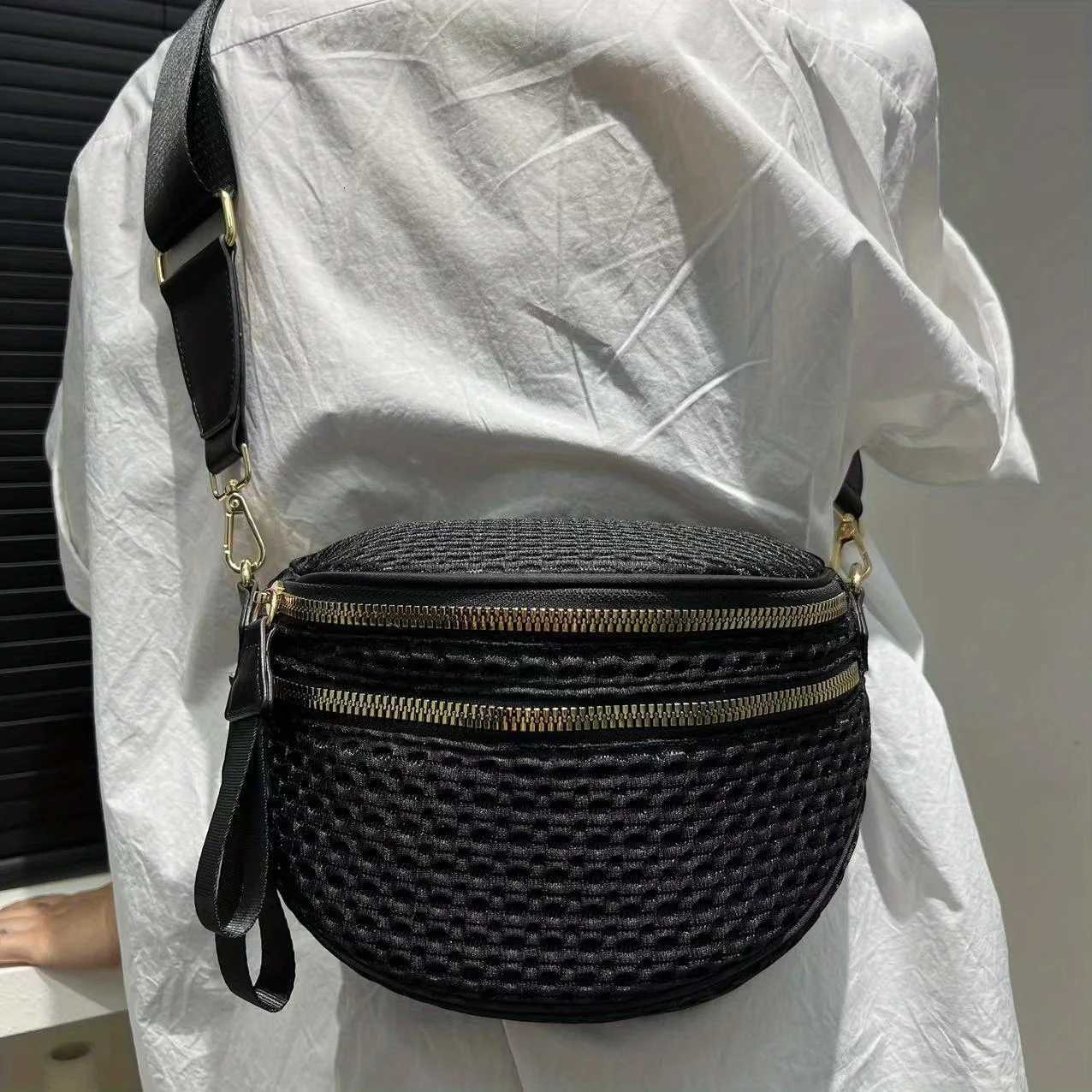 Ladies Fashionable Mesh Lightweight Crossbody Bag with Multiple Zippers Casual and Versatile Crossbody Single Shoulder Handbag Y250719
