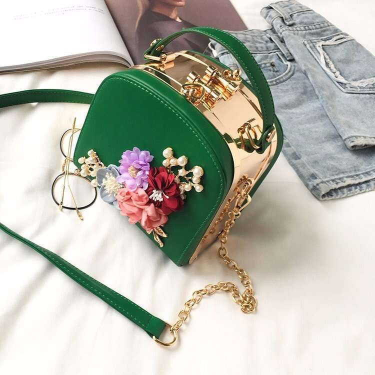 New Korean Style Metal Clip Camera Small Square Bag Fashion Evening Flower Single Shoulder Crossbody Handbag