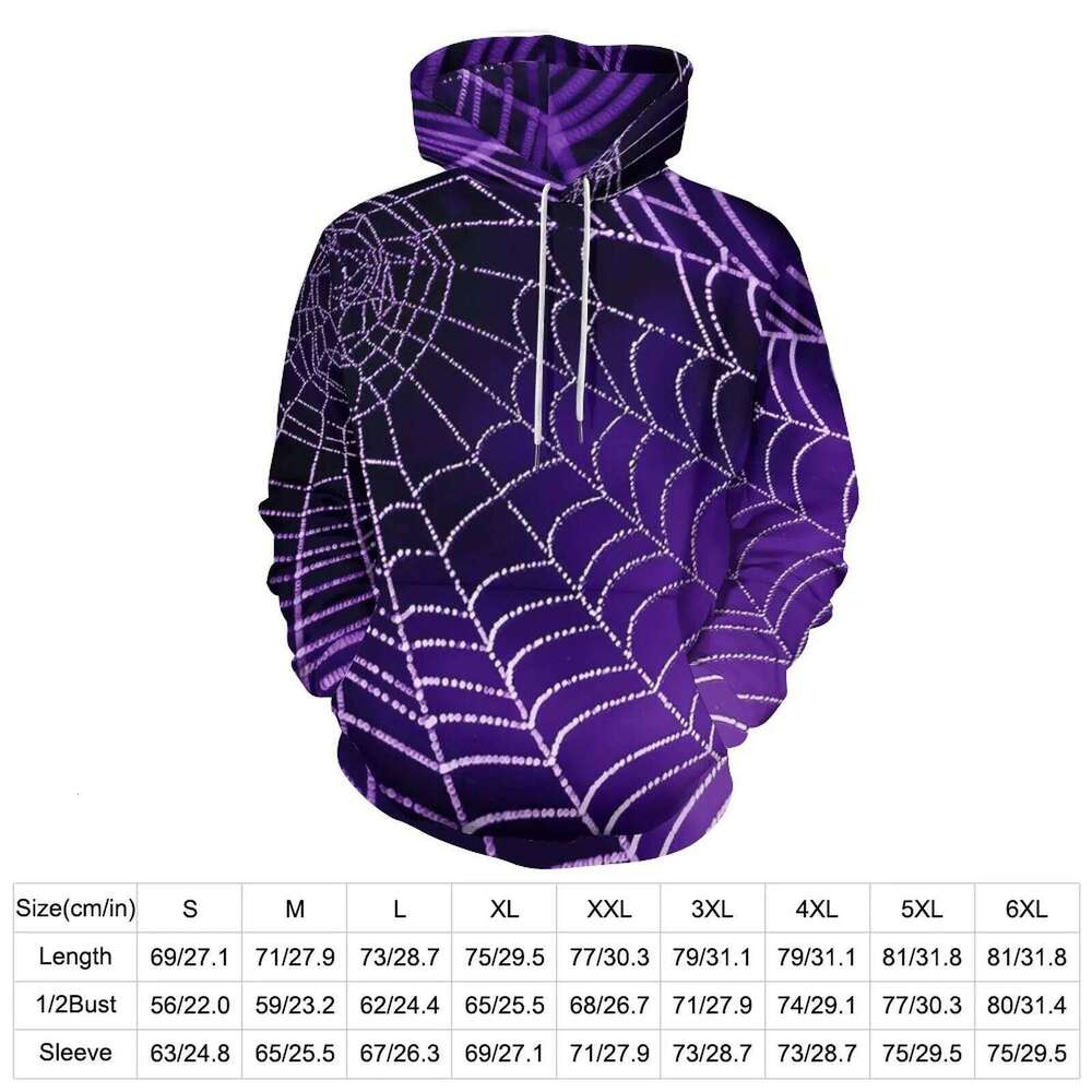 Halloween Loose Hoodies Purple Spider Web Aesthetic Hoodie Male Long Sleeve Oversized Streetwear Design Clothing