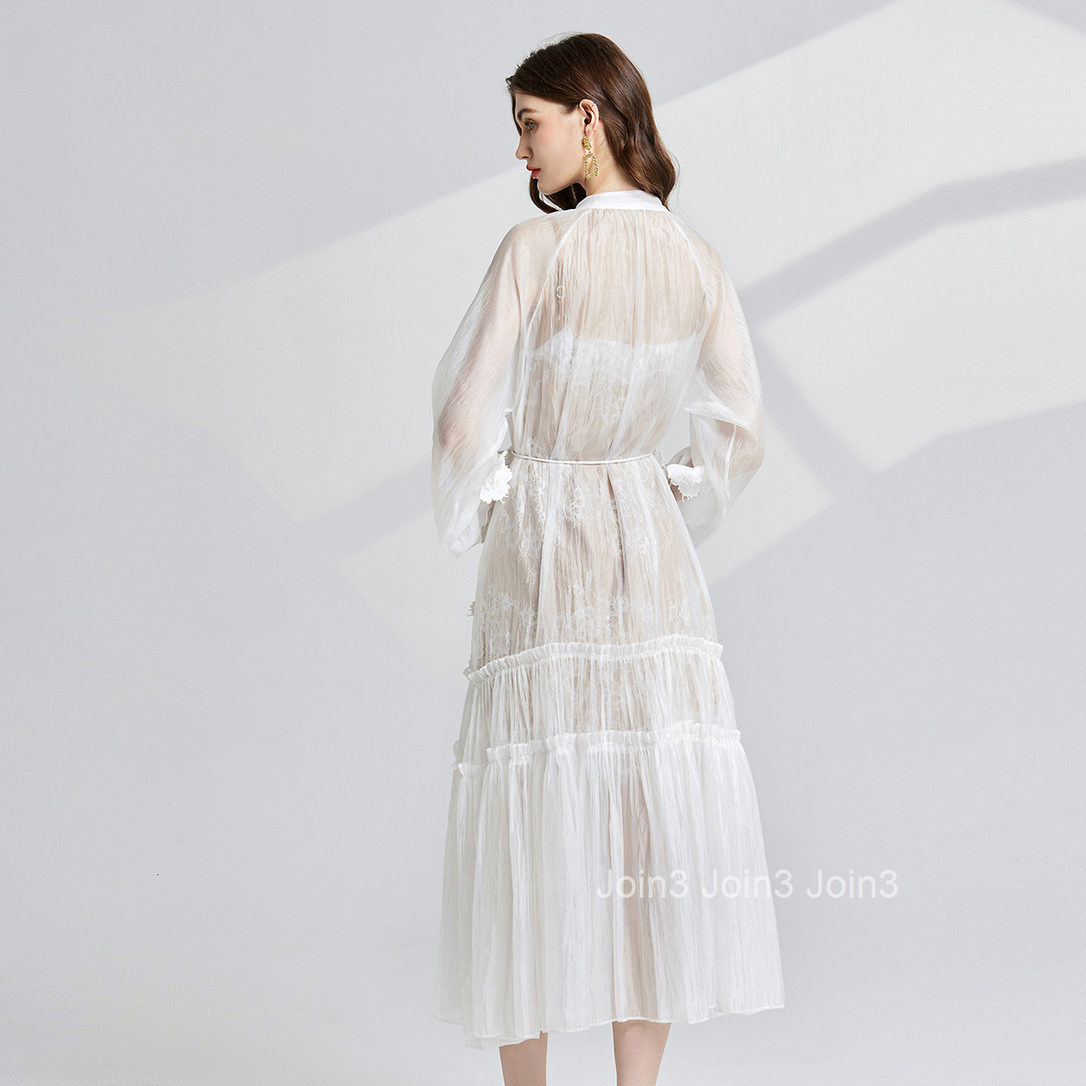 715 Autumn New Three Dimensional Flower Embroidered Lace Dress+Double layer Eyelash Lace Strap Set Two Piece