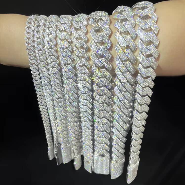 8 to 20 mm 2 Rows Moissanite 925 Sterling Silver Cuban Link Chain Fine Jewelry Necklaces Bracelet Hip Hop Cuban Chain