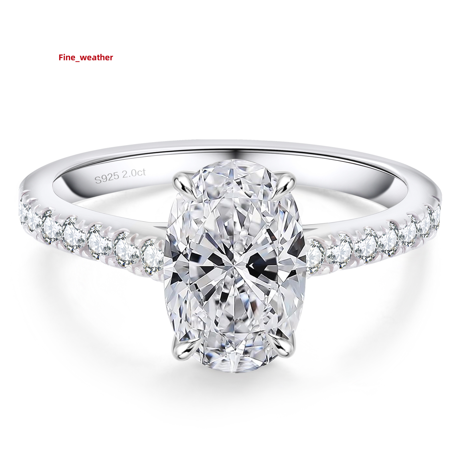 2.0 CT Oval Moissanite Engagement Ring VVS1 Lab Created Diamond Mossanite 925 Silver 18K White Gold Plated Women Wedding Ring