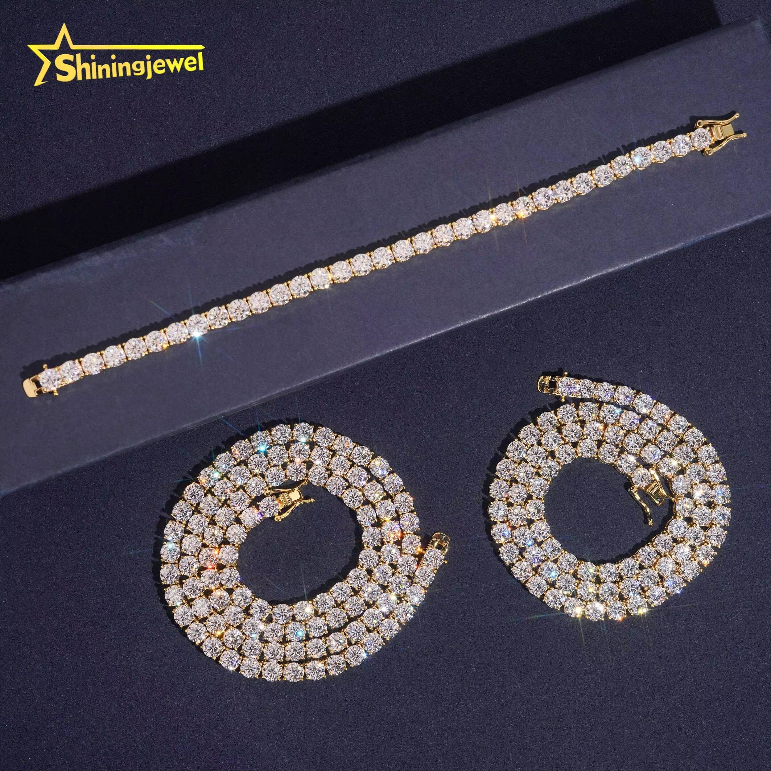 Hip Hop Iced Out 5mm Moissanite Tennis Necklace 925 Silver Men Women VVS Moissanite Tennis Chain Shipped From USA Warehouse