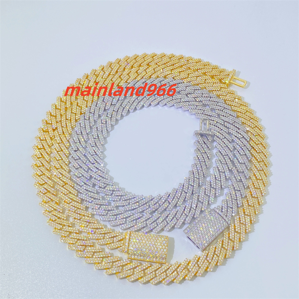 10mm Moissanite Diamond Cut Necklace for Men Cuban Link Chain Bracelets for Women S925 Sterling Silver