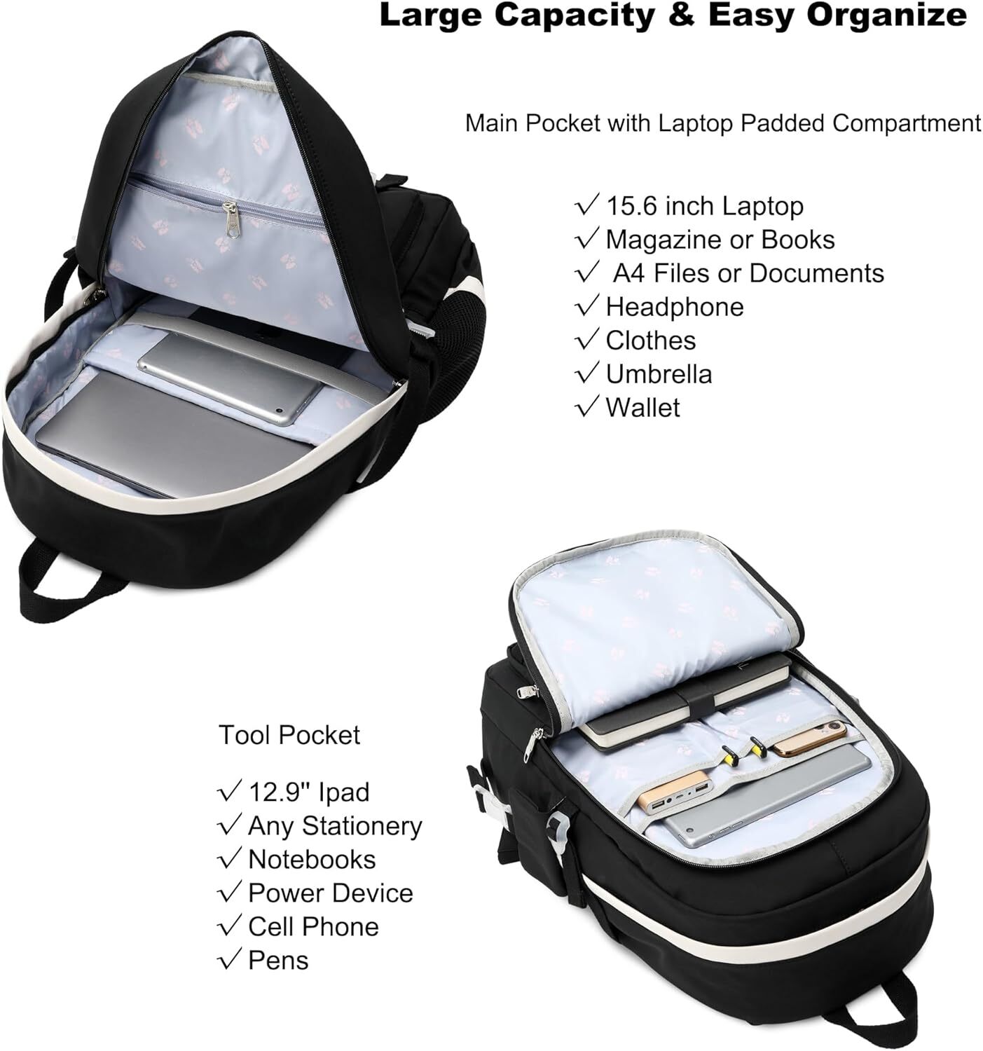 Backpacks 16 Inch College Backpack Elementary Middle High School Large Cute Bookbags Anti designer bag Theft Travel Back Pack Casual Daypack Kids Book