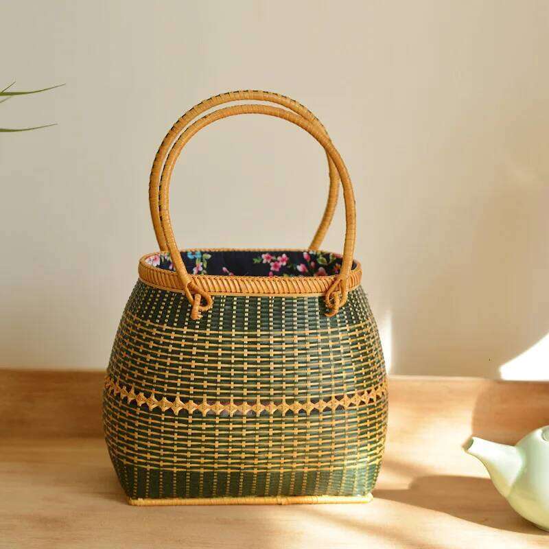Pure Handmade Basket Exotic Style Storage Picnic Travel Hand Woven Bamboo Handbag